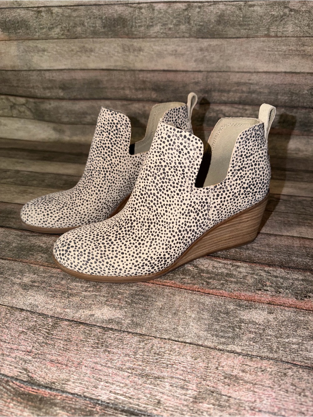 Toms Cream Speckled Wedge Ankle Booties